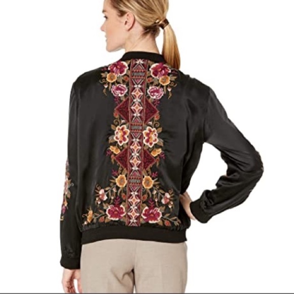 Johnny Was Nepal Bomber Silk Floral Jacket Black - Picture 7 of 13